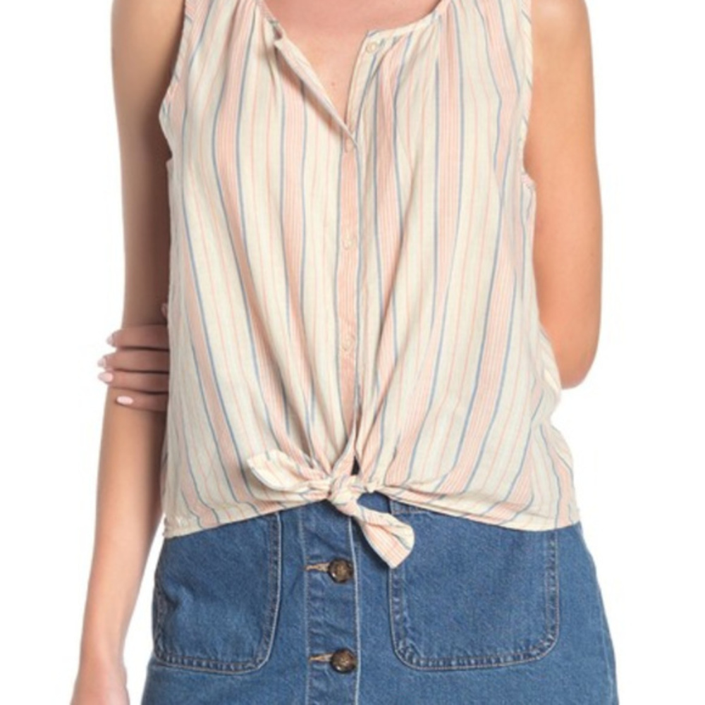 Lucky Brand Striped Tie Front High/Low Tank Top XS